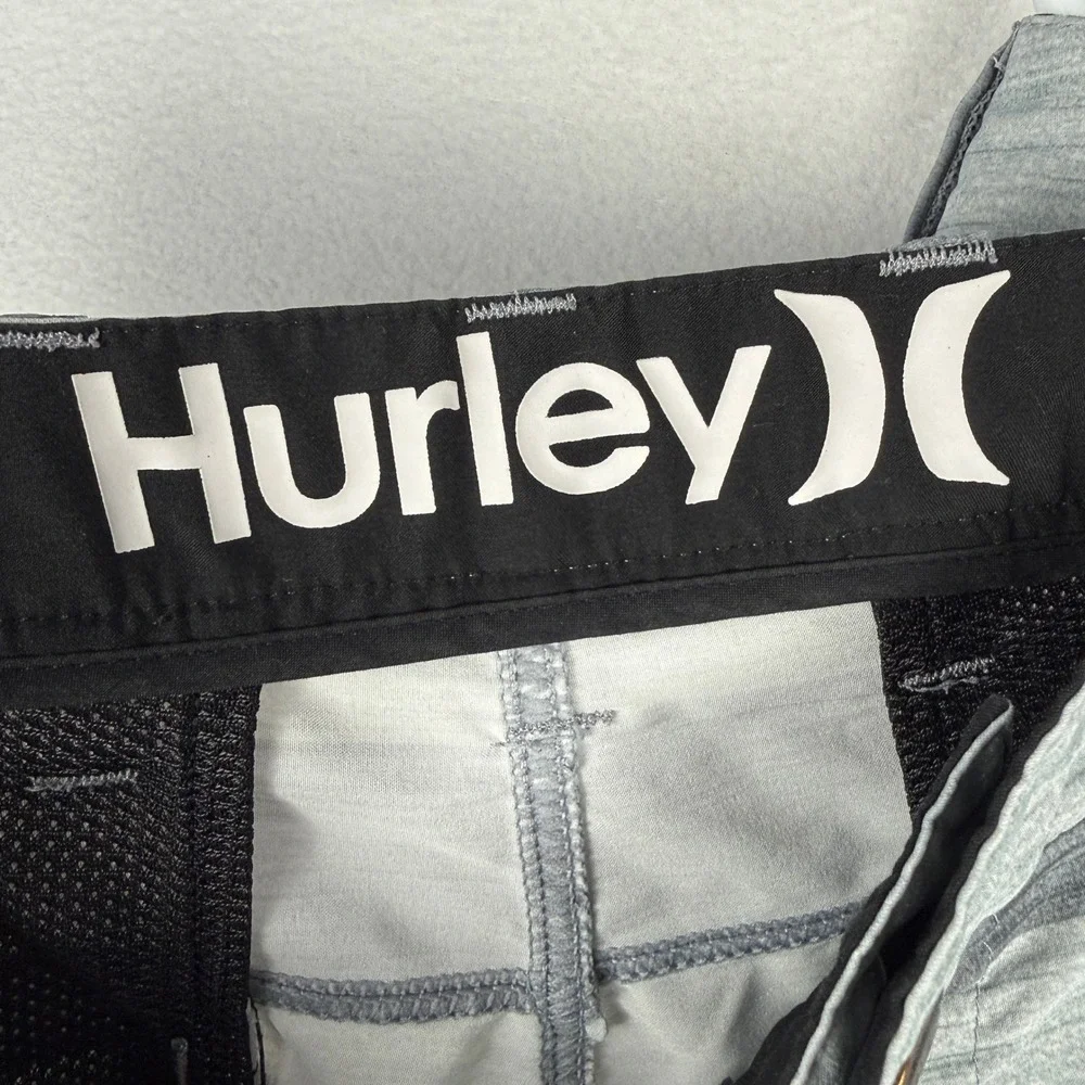 Hurley Phantom Mens 33‎ Grey Striped Hybrid Board Shorts Chino Beach Surfer